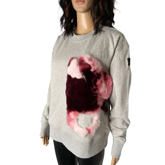 Moose Knuckles Nackawic Real Fur Graphic Oversized Sweatshirt Gray Size XS - Picture 2 of 10